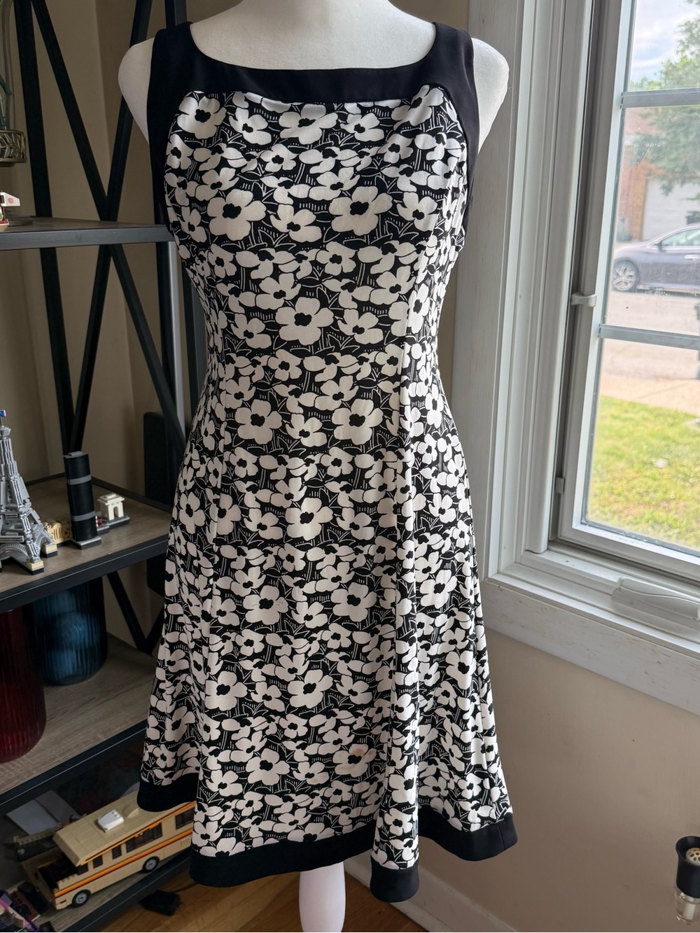 Black & White Floral Fit-and-Flare Dress